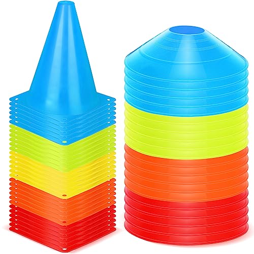 Hiboom 50 Pack Cones Sports Training Set, 30 Pcs 7 Inch Soccer Cones and 20 Pcs Disc Cones for Soccer Basketball Drills