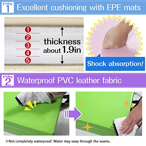 KaRaDaStyle Gymnastics Mat Folding Stretch Mats 71"x39"x2" Exercise Muscle Training Children Play Horizontal Bar Mat Yoga Sports Soundproof Home Use - color: Green/4-fold