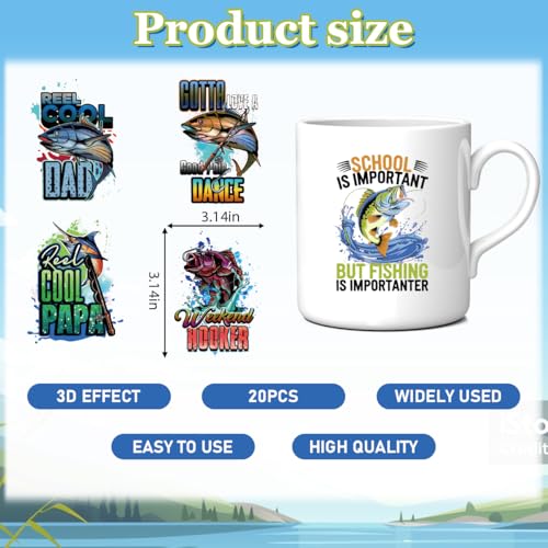 UV DTF Mug Wraps - 20 Sheets Fishing Quotes Uvdtf Tumbler Wrap for 16 oz Glass Water Bottle Fisherman Waterproof Rub On Transfer Decals for DIY Crafts Laptop - color: Fishing