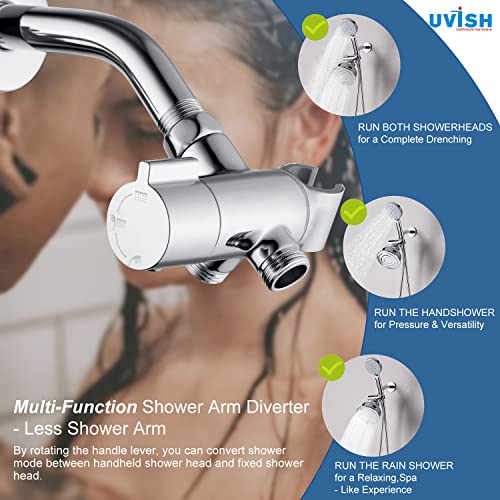 Metal Shower Diverter Valve with Hand Shower Holder, Full Flow Shower Arm Diverter for Hand Held Showerhead and Fixed Spray Head, G 1/2 3-Way Universal Shower System Replacement Part Uvish