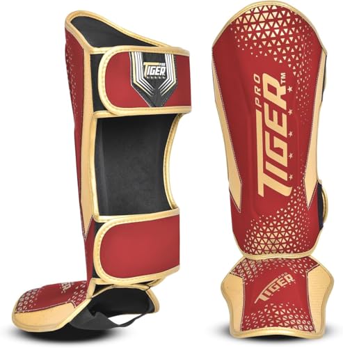Shin Guards MMA, Muay Thai, Kickboxing, Leg Instep Protection Pads, Kicking, Sparring, Training Gear, Karate, Boxing, Taekwondo - Unisex - Black and White Colors - color: Red, size: Medium