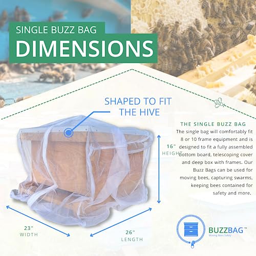 The Mesh Bag Designed for Beekeepers to Move Bees Safely and Securely with High Strength Mesh, YKK Zipper and Safety Lock Stiching - Single Box - size: Buzz Bag Single