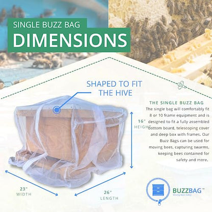 The Mesh Bag Designed for Beekeepers to Move Bees Safely and Securely with High Strength Mesh, YKK Zipper and Safety Lock Stiching - Single Box - size: Buzz Bag Single