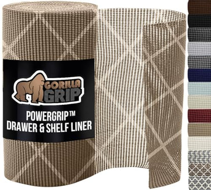 GORILLA GRIP powerGRIP Drawer Shelf and Cabinet Liner, Thick Strong Hold, Non-Adhesive Liners Protect Kitchen Cabinets and Cupboard, Bathroom Drawers, Easy Install, Breathable Mat, 12" x10', Beige - color: Diamond: Beige/Ivory, style: 12" x 10'