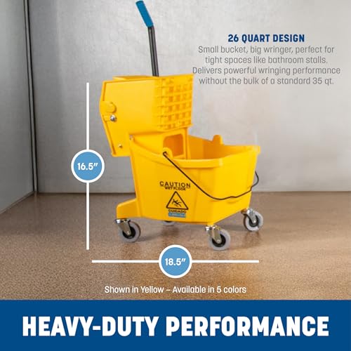 SPARTA Commercial Mop Bucket With Side Press Wringer, Floor Cleaning Essentials for Commercial and Home Use 26 Quart Capacity, 1 Count, Blue - color: Blue