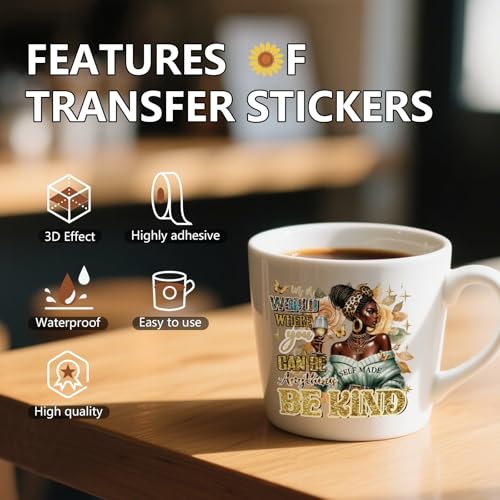UV DTF Tumbler Wrap - 16 Sheets Personalized Black Girl UV DTF Cup Wraps for 16 oz Glass Cups, Motivational Quotes Black Women Transfer Stickers Decals DIY Water Bottle Mug Craft Decorations