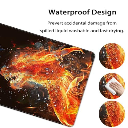 35.4 x 15.7 in, XXL Large Mouse Pad for Desk, Extended Keyboard Mouse Mat for Computer Office, Big Mouse pad with Stitched Edges, Gaming Pc-Ice Dragon fire Dragon - color: Ice Dragon fire Dragon