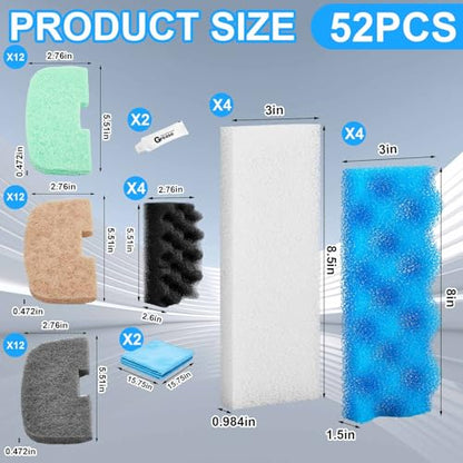 52 Pcs Replacement Filter Media Kit Compatible with Fluval 206/207 Aquarium Filters Include Biological Foams Ammonia Remover Phosphate Pads Nitrite Remover, Towel and Grease - style: 206/207