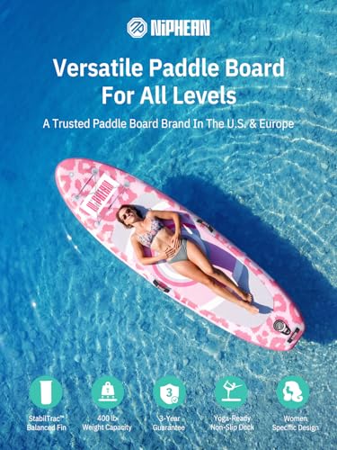 Niphean 10' Inflatable Paddle Board, Ultra-Light SUP for Beginners - color: Pink