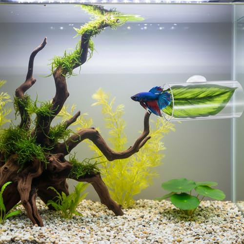 2 Pcs Acrylic Betta Hammock Tunnel Fish Tank Accessories with Soft Faux Leaf Fish Shelter Hideaway with Suction Cups for Sleeping Hiding Resting