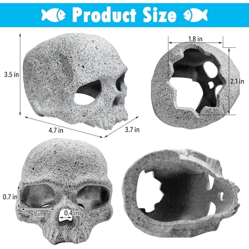 Aquarium Skull Reptile House Decor Ceramic Head Skeleton Decorations Cave Betta Toys Fish Hideout Stones House for Tank Landscape Decorative Hideout Cave Shelter Shrimp Cichlid Hiding Breeding