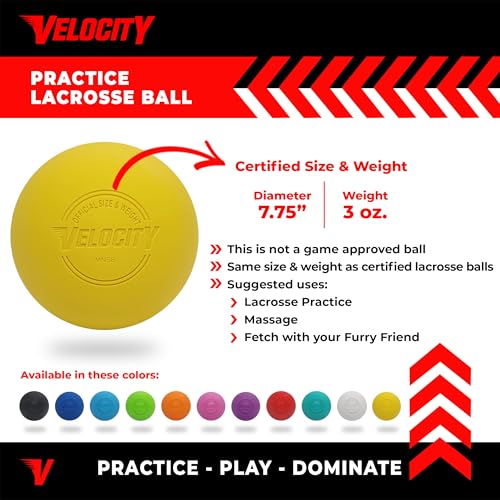 Velocity Lacrosse Balls - 1, 2, 3, 6, 12, 18, 24, 36, 60 and 120 Packs - for Practice, Official NFHS and College Approved Size - color: Yellow, size: 24 Balls, style: Practice Ball