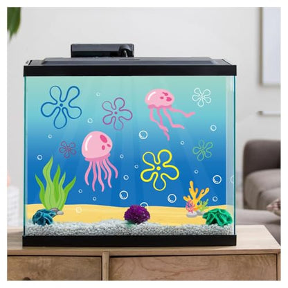 Fish Tank Jellyfish Sticker Decor - 2PCS 16.14 x 12.2 Inches Under the Sea Aquarium Background Stickers Decoration, Removable PVC Cartoon Underwater Beach Fish Tank Terrarium Background Decor S