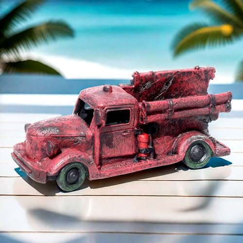 Tank Decorations, Red Truck Wreck Figurine, Aquarium Ornament Large Fish Tank Decoration