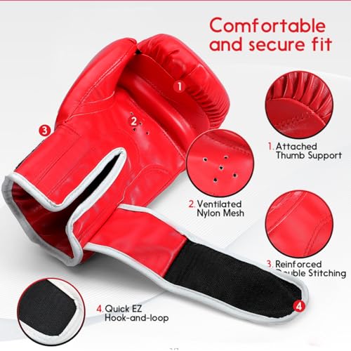 Kids Boxing Gloves for Sparring,Punching Bag,MMA Training,Ages 3-15 - color: Red-White, size: 6 oz