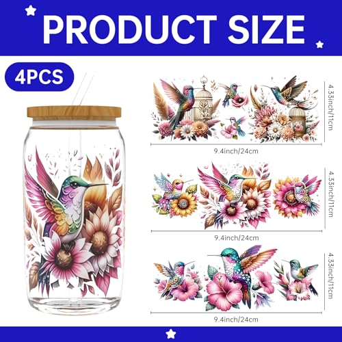 UV DTF Cup Wrap Transfer Stickers, 4 Sheets Birds Rub On Transfers for Tumblers Water Bottles Glass Cups Mugs Ceramics - style: Birds
