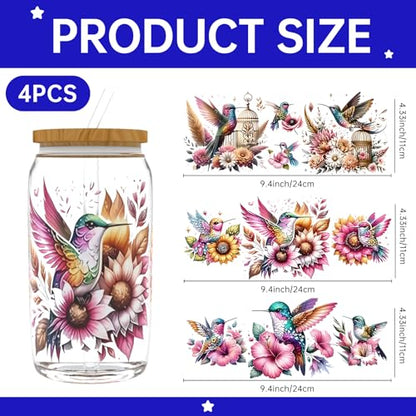 UV DTF Cup Wrap Transfer Stickers, 4 Sheets Birds Rub On Transfers for Tumblers Water Bottles Glass Cups Mugs Ceramics - style: Birds