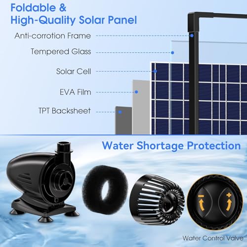 Solar Pond Waterfall Spillway Kit, 55W Folding Solar Panel & Pond Pump Included, DIY Water Feature for Garden, Balcony, Indoor Aquarium & Small Ponds-P5552 - size: Solar Powered 55W