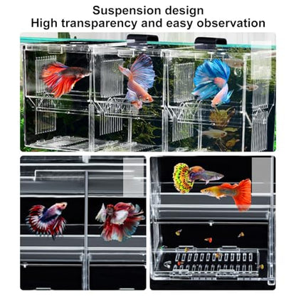 Aquarium Fish Breeding Box, Acrylic Transparent Multi-Grid Design Fish Isolation Box Hatchery-Incubator for Newborn Fry Shrimp Clownfish Aggressive Fish Injured Transparent M