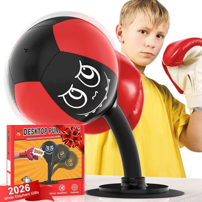 Strong Suction Desktop Punching Bag - Stress Relief Boxing Ball with Upgraded Durable Spring, Secured Office Home Desk Toy Gift for Kids, Friends, and Coworkers - color: Red
