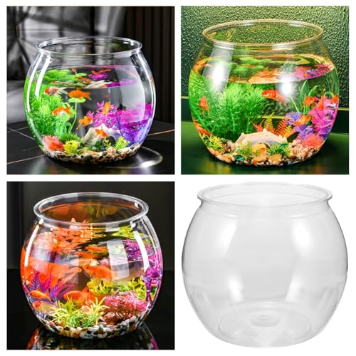 balacoo Transparent Plastic Fish Bowl Round Aquarium Tank for Goldfish Turtles Small Reptiles Home Office Decor Easy to Clean Durable