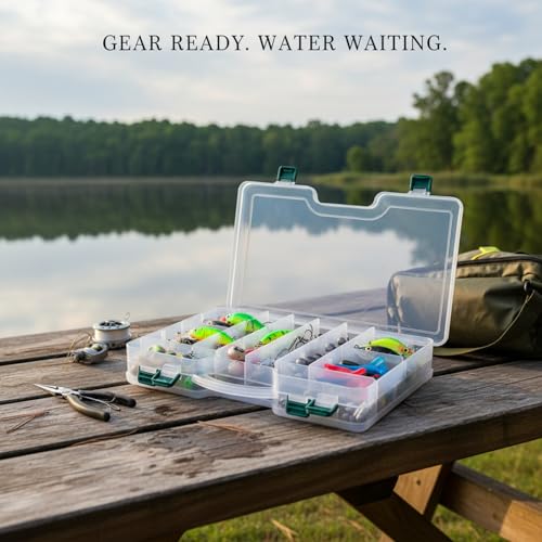 Portable Fishing Tackle Box with Handle, Durable PVC Storage Case for Lures and Hooks, 13 x 3.3 x 1.6 Inches - color: Clear