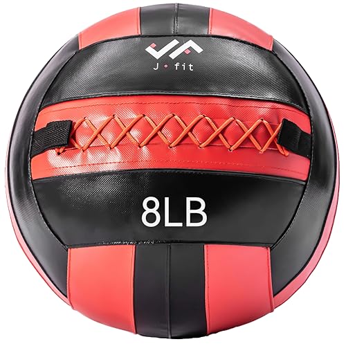 JFit Wall Ball – Premium Soft Weighted Exercise Ball for Strength, Conditioning, Gym & Home Workouts, 4-30 LB - color: Red/Black, style: 8-Pound