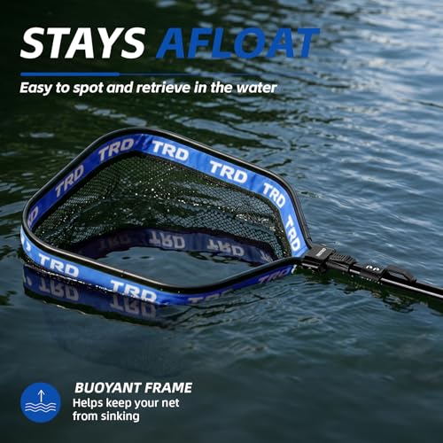 AluFloat X1 Fishing Net with Handle (Fish Net) - Floating Foldable Rubber-Coated Deep Mesh Landing Net for Bass & Fly Fishing - Fishing Gear, Kayak Accessories, Fishing Accessories - color: BLUE