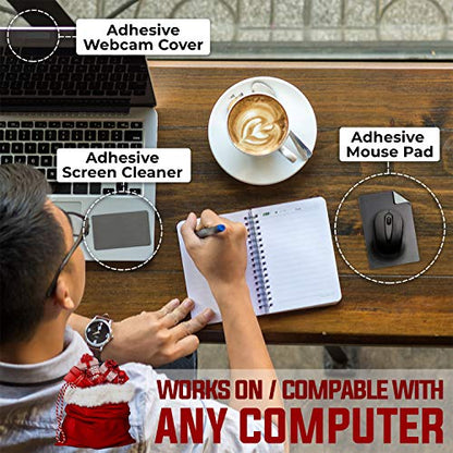 Mouse Pad Adhesive Bottom - Sticks to Any Surface - Portable - Webcam Covers and Screen Cleaner Included (2 Pack -Blank- Gray - color: 2 PACK - BLANK GRAY
