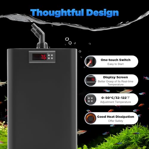 1/10 HP Water Chiller Machine, 42 Gallon Capacity, Hydroponic Cooling System, Efficient Cooling System, Quiet Titanium Fish Tank Water Chiller 50dB for Saltwater Freshwater Axolotl Coral