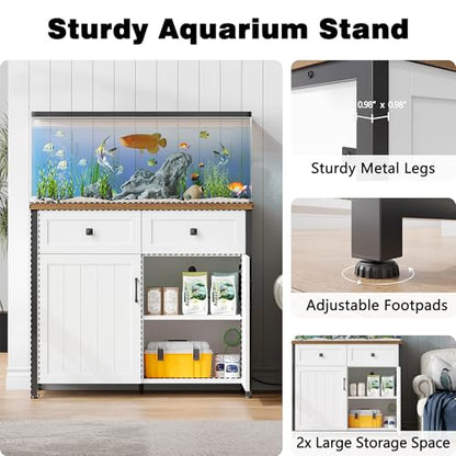 40-50 Gallon Aquarium Stand with Power Outlets, Cabinet for Fish Tank Accessories Storage, Heavy Duty Metal Fish Tank Stand Suitable for Turtle Tank, Reptile Terrarium, 660LBS Capacity, White