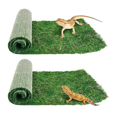 2 PCS Reptile Carpet Cuttable Terrarium Mat Artificial Moss Reptile Liner Green Substrate Flooring Bearded Dragon Tank Accessories for Leopard Gecko Lizard Snake Tortoise (11.81" x 23.62")