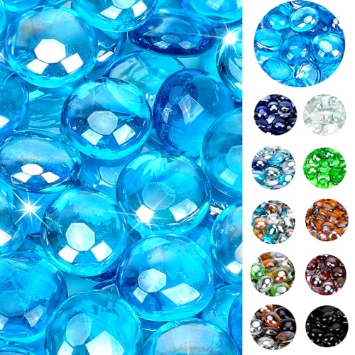 OnlyFire Fire Pit Glass Rocks 10 lbs, High Luster Fire Glass Beads 1/2 Inch, Tempered Glass Marbles for Propane/Natural Gas Fire Pit, Fireplace, Multicolor & Blends Available - color: Caribbean Blue