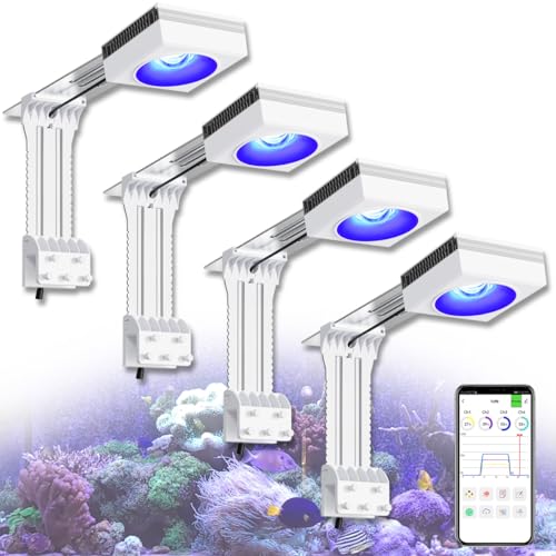 4PCS RL90 Full Spectrum Led Aquarium Light Fish Tank LED Light Reef Light Marine Aquarium Tank Lamp for 96" 240CM Reef Fish Tank Light with Smart APP Control(Full Spectrum - with Arm Kit) - color: White, size: Full Spectrum - With Arm Kit