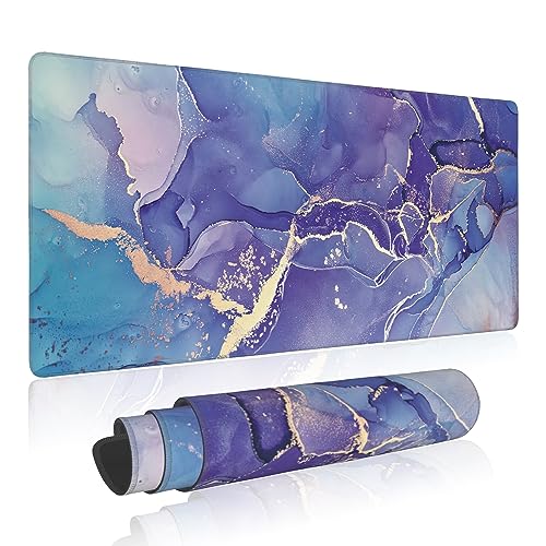 Large Mouse Pad Abstract Purple Marble Texture Extended Gaming Mouse Pad Non-Slip Desk Mat with Stitched Edge Laptop Computer Keyboard Mousepad for Office Home 35.4" x 15.7" - color: Abstract Purple Marble Texture