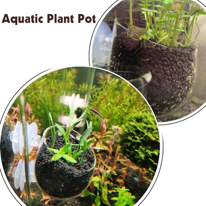 6 Pieces Aquarium Plant Holder Pot Aquarium Decor Crystal Glass Aquatic Plant Cup with Suction Cups Aquarium Fish Tank Decorations