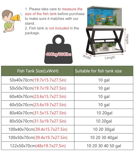 Black White Fish Tank Stand Holder 10 20 30 40 Gallon, Heavy Duty Modern Reptile Tank Rack Breeder Tank Stands Aquarium Stand（Black-60x50x70cm）