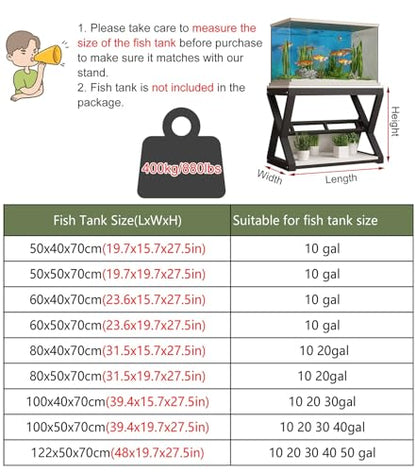 Black White Fish Tank Stand Holder 10 20 30 40 Gallon, Heavy Duty Modern Reptile Tank Rack Breeder Tank Stands Aquarium Stand（Black-60x50x70cm）
