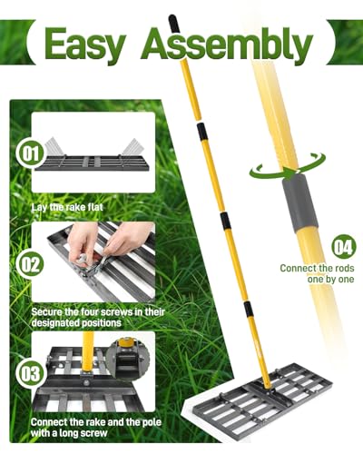 Lawn Leveling Rake, 48 Inch Yard Lawn Leveling for Soil with 78" Adjustable Steel Handle, Heavy Duty Effort Saving Landscape Lawn Leveler for Yard Garden Golf Course Soil Sand Dirt Grass - size: 48in