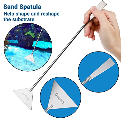 Segarty Aquarium Aquascaping Tools, 6 in 1 Stainless Steel Silver Aquascaping Tools Kit for Aquatic Plant Fish Tank, Long Scrapers Spatula Feeding Tweezers Curved Straight Scissors Aquarium Tools