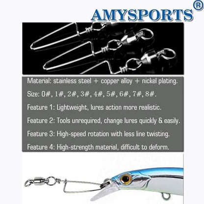 AMYSPORTS High Strength Fishing Snap Swivels - Stainless Steel Ball Bearing Swivels - Saltwater & Freshwater Fishing - size: Size 5+5 (121lb) 25 pcs