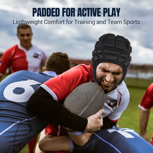 Surlim Soft Shell Flag Football Helmet for Youth, Rugby Scrum Cap Headgear - color: black, size: Medium