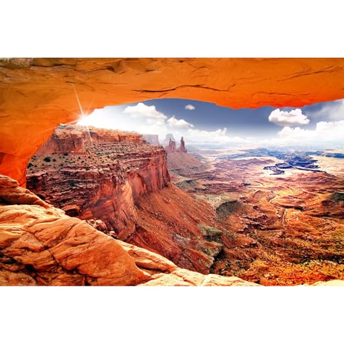 Rock Stone Reptile Habitat Background Desert Gobi Clear Blue Sky Terrarium Background Oasis Mountain Cactus with Sun Rays Aquarium Background Natural Desert Style Landscape Fish Tank Backdrop 24x12in - color: Rock Yellow, size: 24(W)x12(H)inches/ 60(W)*30
