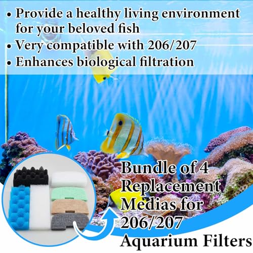 52 Pcs Replacement Filter Media Kit Compatible with Fluval 206/207 Aquarium Filters Include Biological Foams Ammonia Remover Phosphate Pads Nitrite Remover, Towel and Grease - style: 206/207
