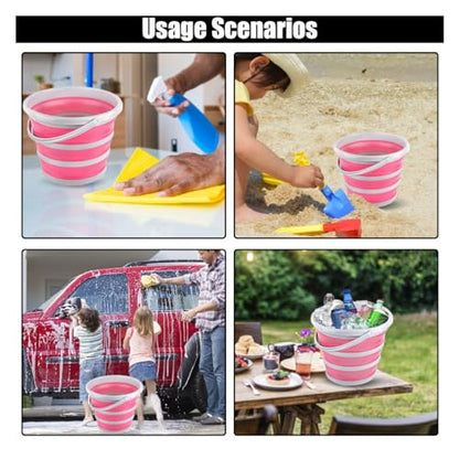 Car Collapsible Bucket, 10L 2.6 Gallon Folding Bucket Auto Cleaning Plastic Water Bucket, Foldable Portable Bucket Space Saving for Indoor Outdoor Car Wash Garden Camping (Pink)