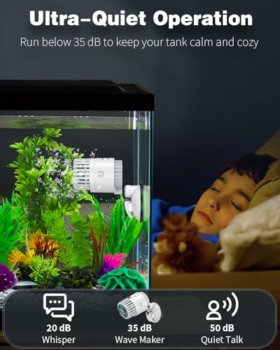 Pawfly Wave Maker for Aquarium, 800 GPH 3W Aquarium Powerhead, Quiet Submersible Wavemaker for Fish Tanks up to 50 Gallons, Water Circulation Pump with Strong Suction Cup Base - size: for Tanks up to 50 Gallons
