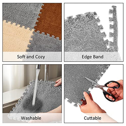 Amylove 36 Pcs Foam Interlocking Carpet Tiles,Apricot, Coffee, Gray - color: Apricot, Coffee, Gray