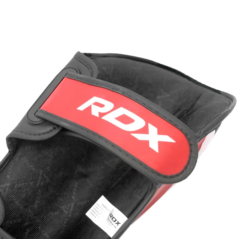 RDX Shin Guards for Kickboxing, MMA, Muay Thai Training, Maya Hide Leather Instep Pads for Sparring, Martial Arts, Gear for BJJ and Boxing - color: RED BLACK