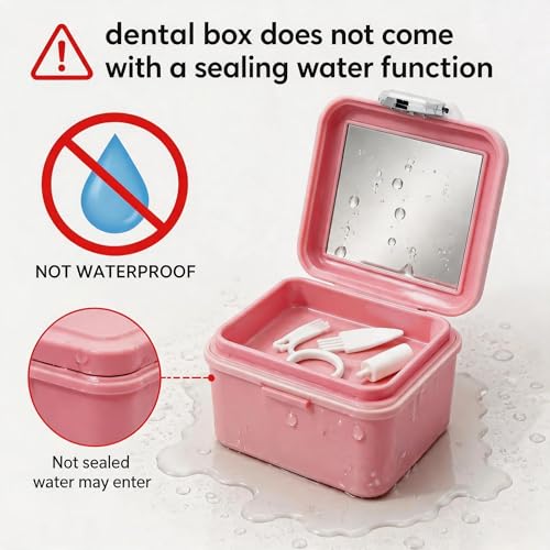 Denture Case Kit, Retainer Cleaning Case False Teeth, Retainer Cleaning Denture Bath Cup with Mirror Use in Denture Bridges, Denture Soaking Container, Traditional Braces for Travel （Pink） - color: pink