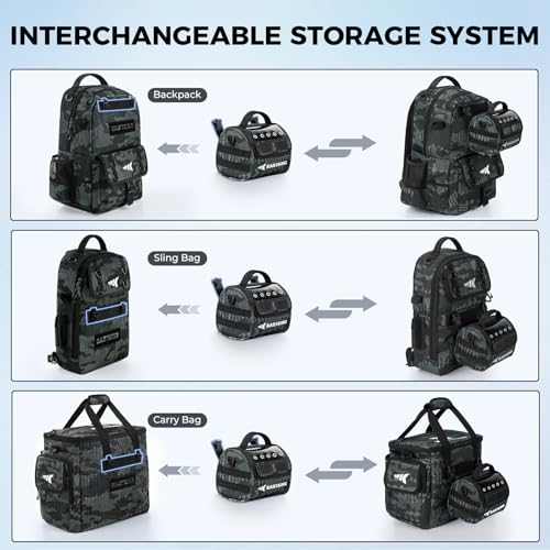 KastKing BaitSpace Line Management Bag, Fishing Line Storage Bag with Water Resistant Nylon, Clear View Window, Removable Divider, Tangle-free Leader Line Holder - color: A: Black Camo-Medium